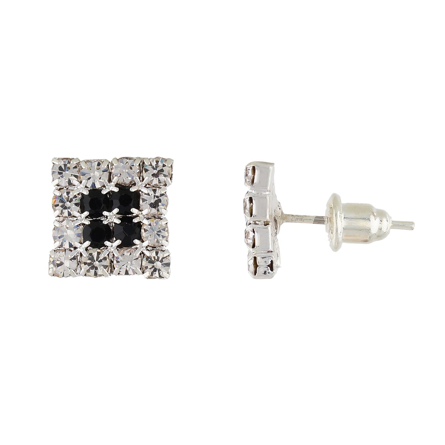 White and Black Colour Rhombus Shape Ear  Studs for Girls and Womens
