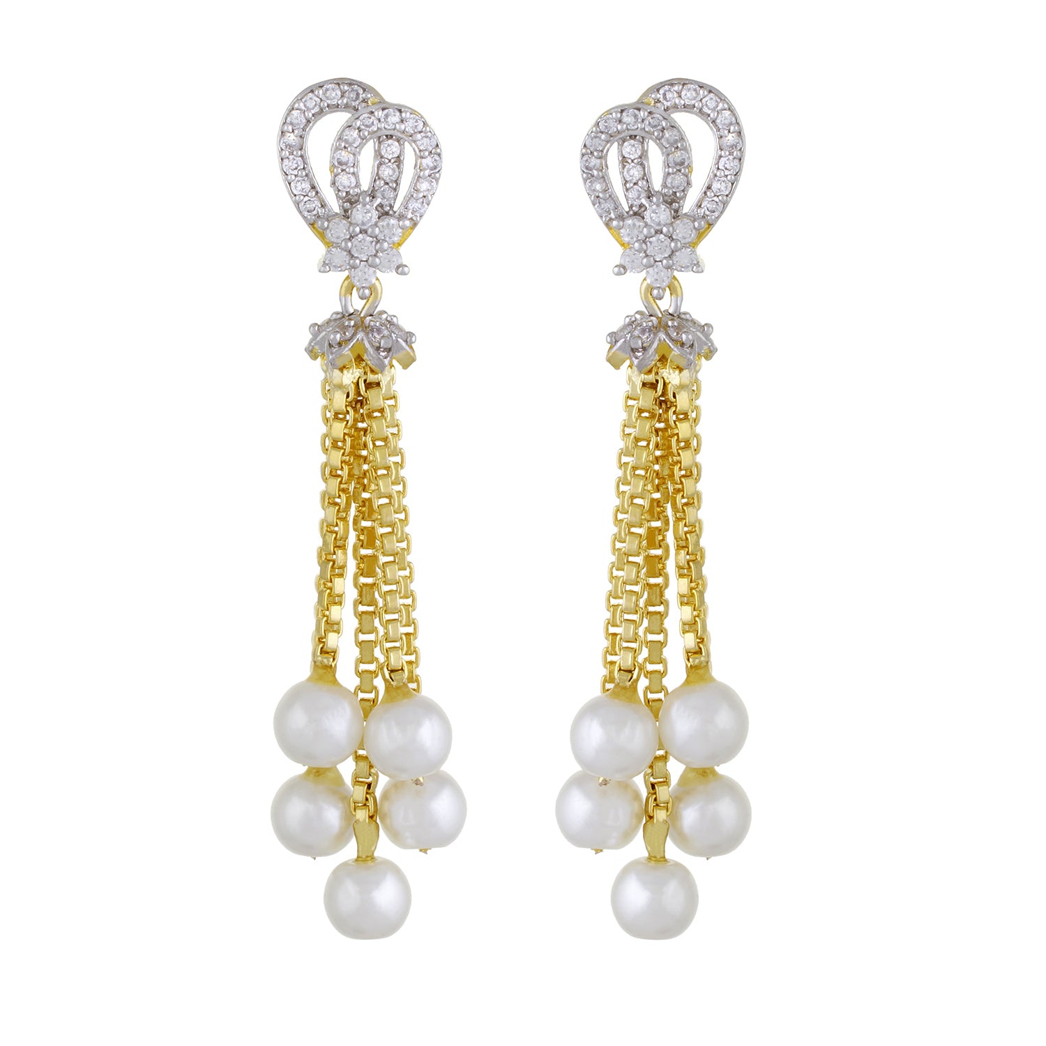 Traditional Gold Plated CZ Copper Hangings with Pearl for Ladies and Girls