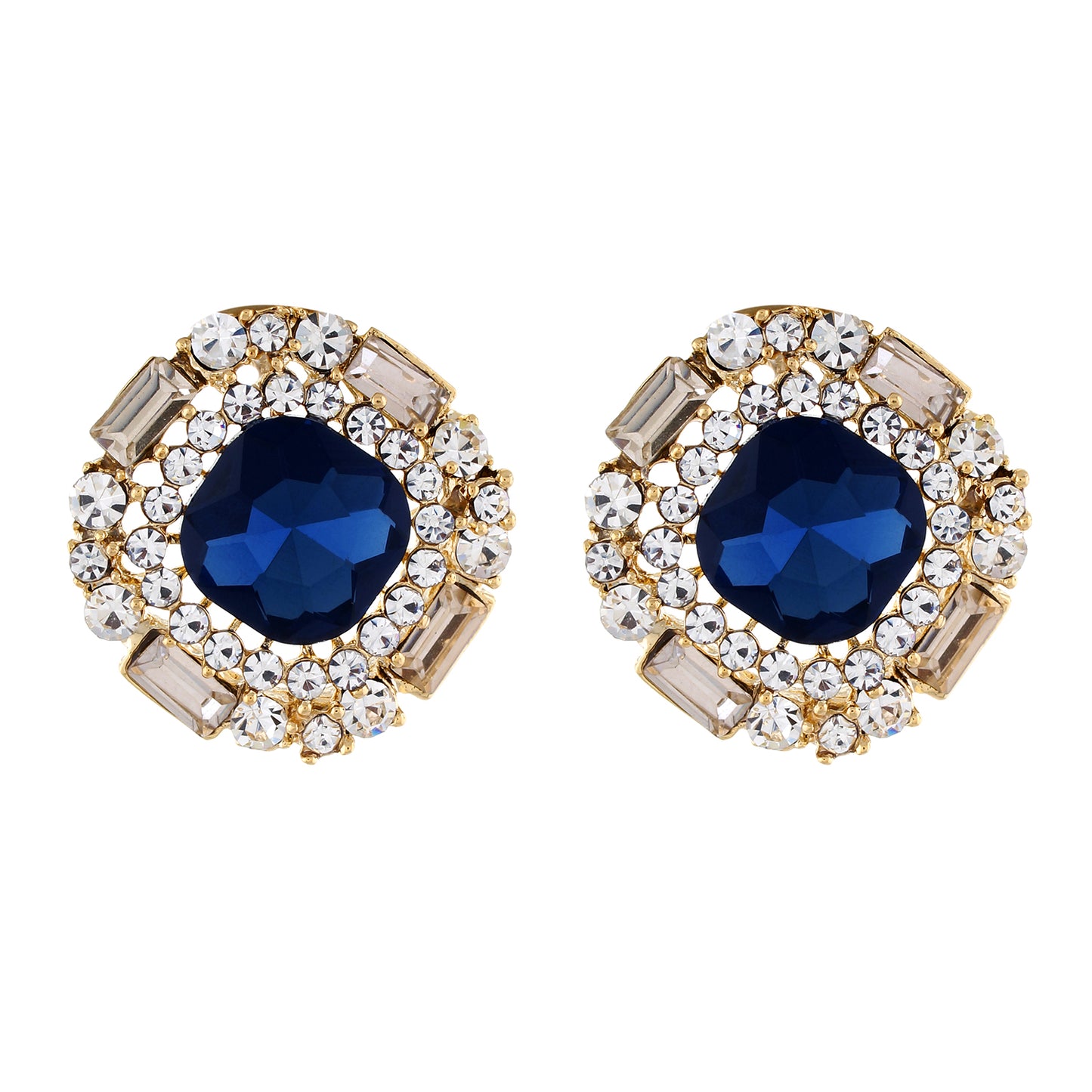 Blue and Gold colour Round Design Stud Earrings for Girls and Women