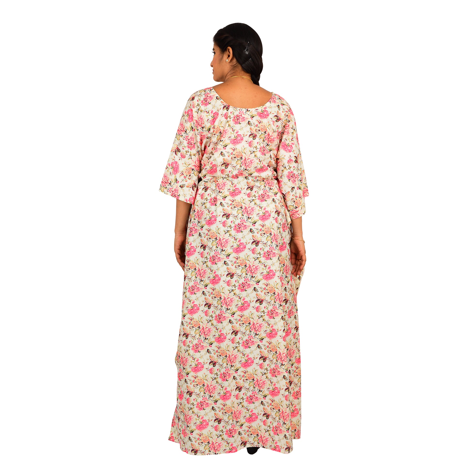 Digital Printed Cotton Blend Kaftan For Women - Pink