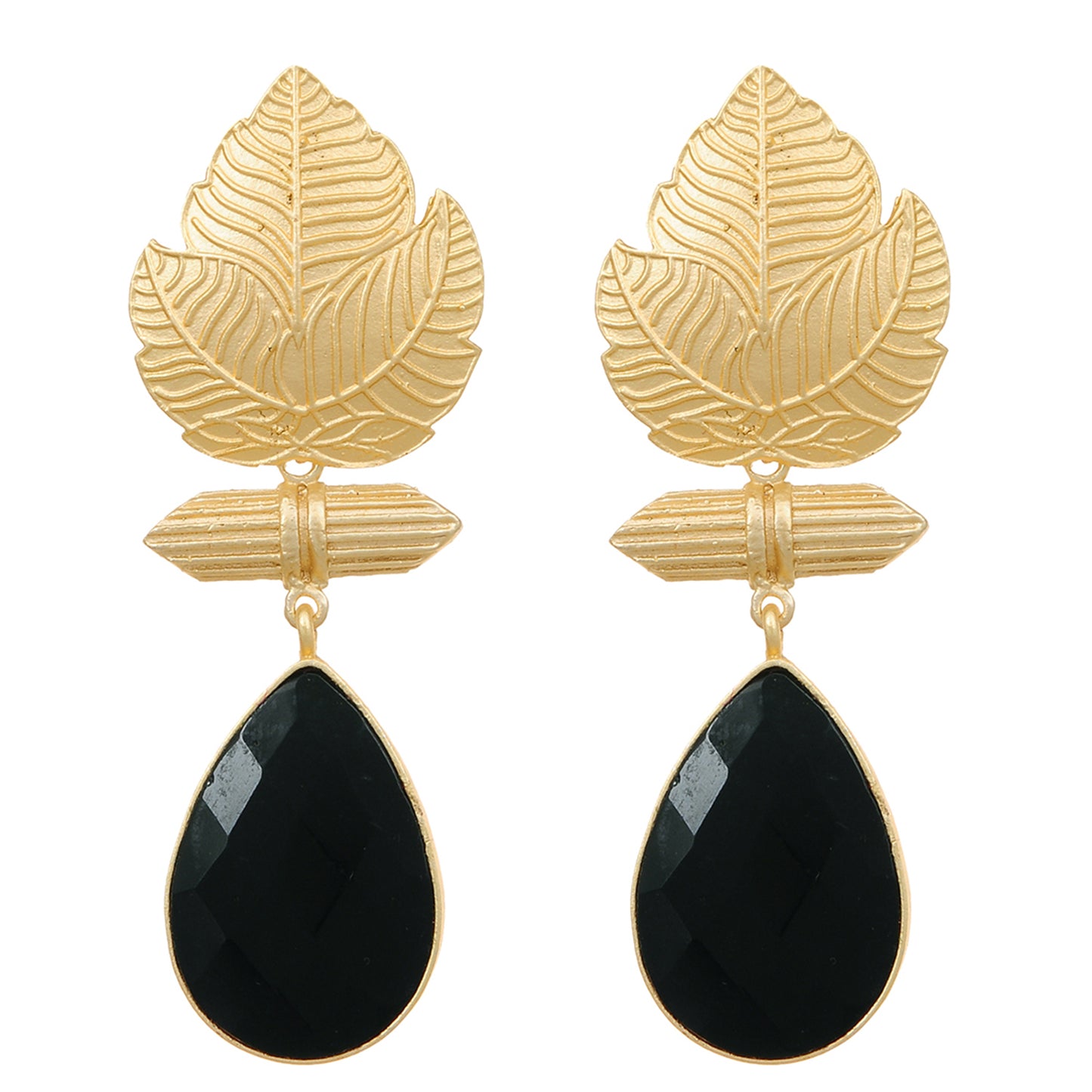 Gold Plated Leaf Fashion Designer Earrings Brass Jhumki for Girls and Women (Black)