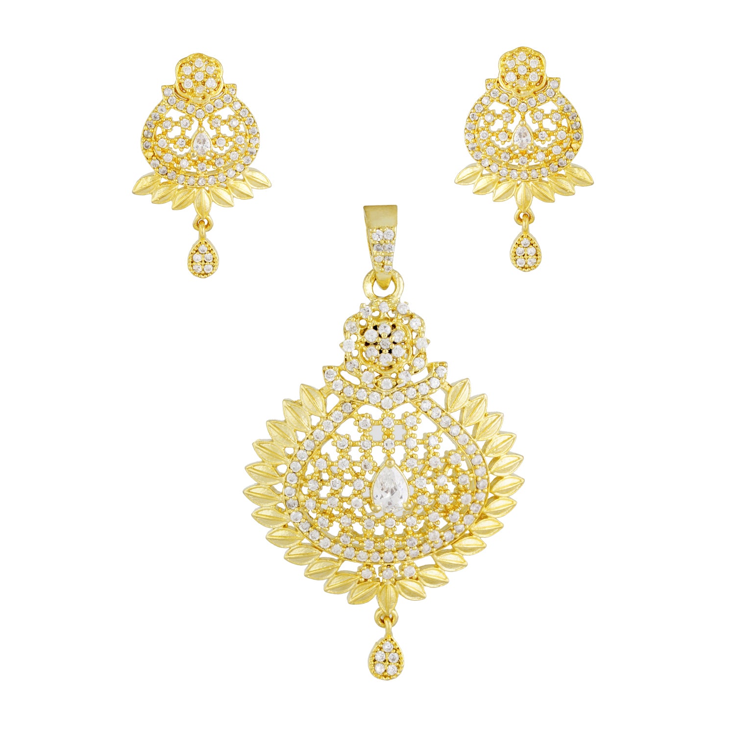 Smart Antique Gold Plated CZ Copper Pendant Set for Ladies and Girls