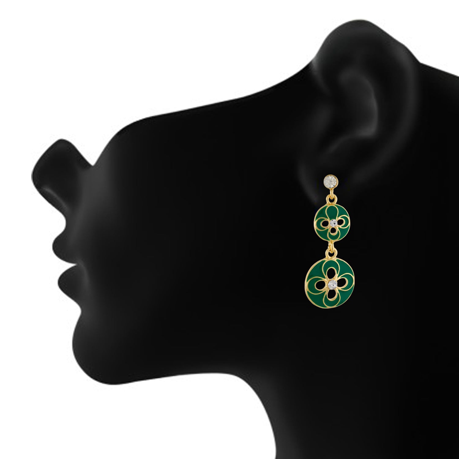 Modish Green and Gold Colour Floral and Round Shape Enamel Enhanced Earring for Girls and Women