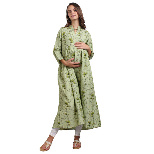 Printed Rayon Pregnancy Kurti For Women - Light Green