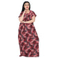 Embroidery Printed Cotton Nighty For Women - Red