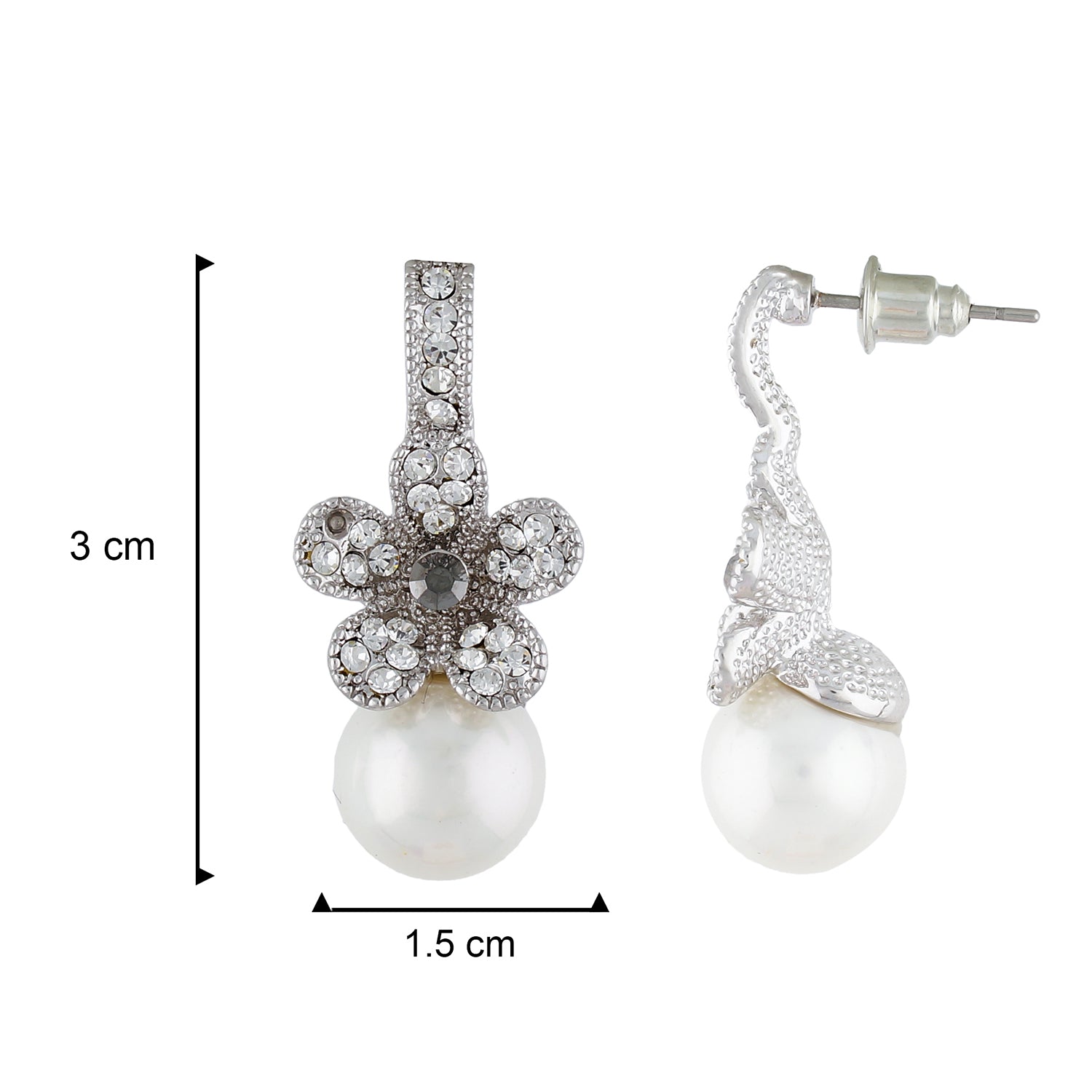 Trendy Silver Colour Floral Shape Earring Pearl Studded for Girls and Women