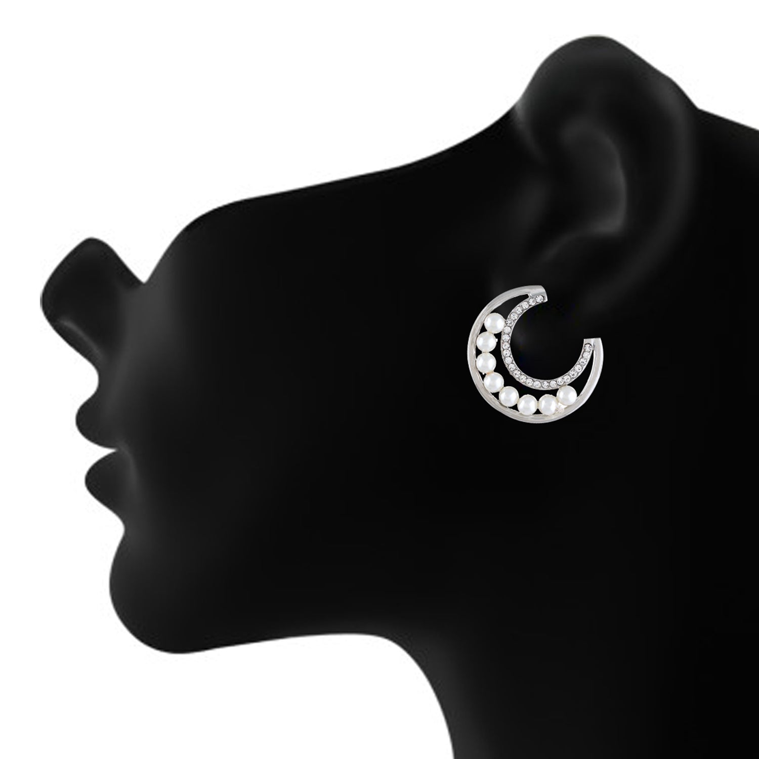 Silver colour Half Moon Design Stud Earrings for Girls and Women