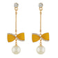 Incredible Yellow and Gold Colour Bow Design Enamel Enhanced Earring for Girls and Women