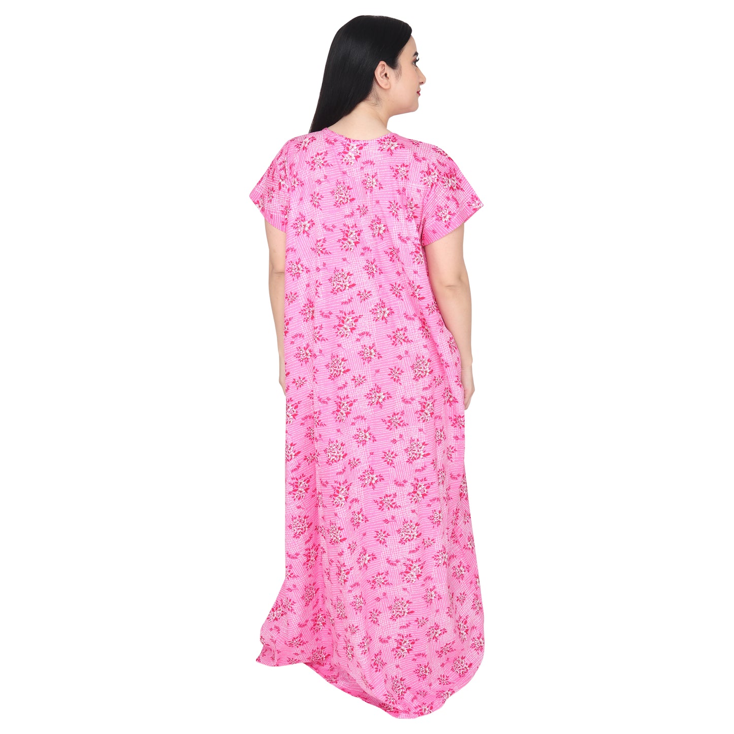 Printed Cotton Nighty For Women - Pink