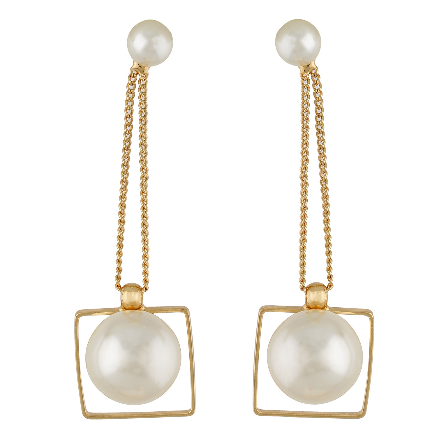 Stunning Gold Colour Square Shape Pearl Earring for Girls and Women