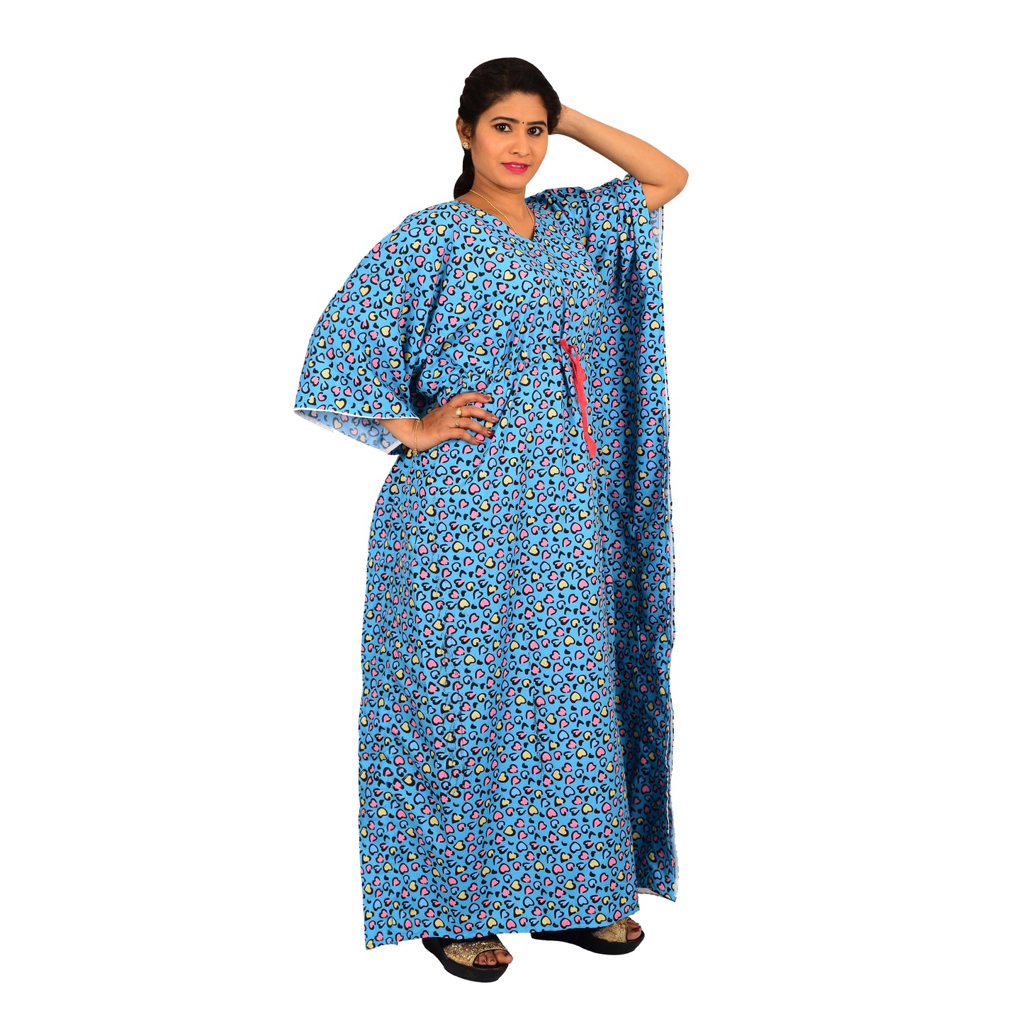 Digital Printed Rayon Blend Kaftan For Women - Blue