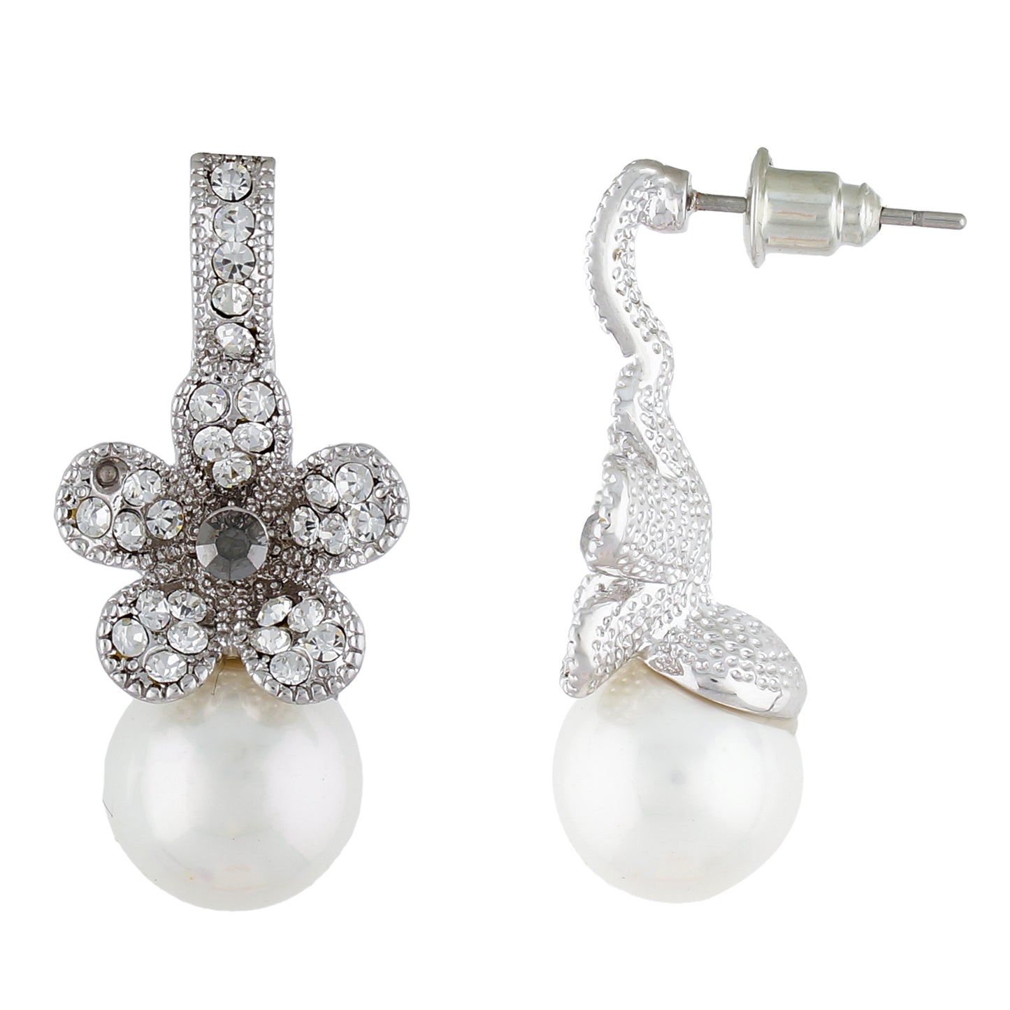 Trendy Silver Colour Floral Shape Earring Pearl Studded for Girls and Women