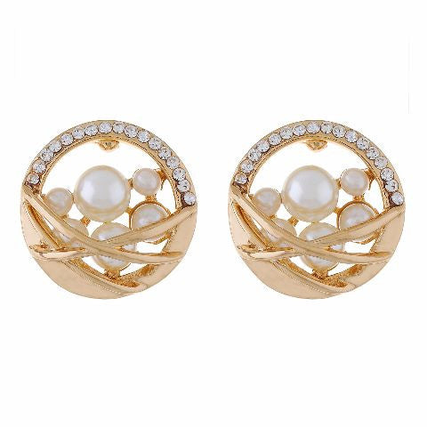 Gold colour Round shape Pearl Earring