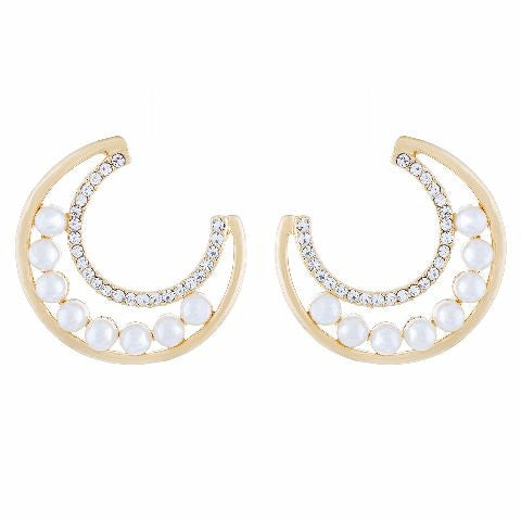 Gold colour Half moon shape Pearl Earring