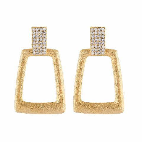 Gold colour rectangular shape Stone Studded Earring