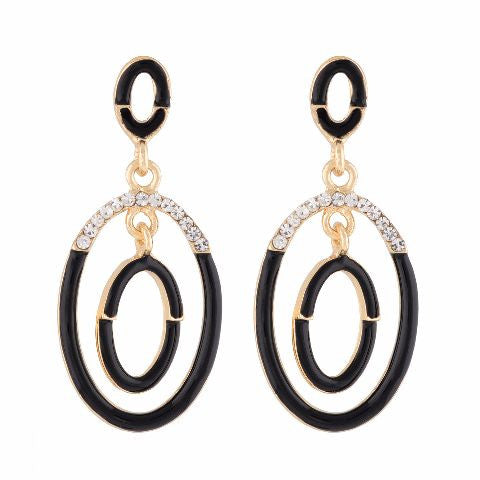 Black colour oval shape Stone Studded Earring