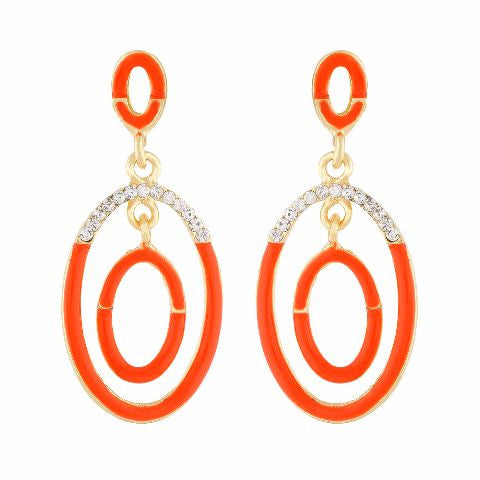 Orange colour oval shape Stone Studded Earring