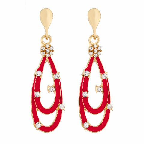 Red colour drop shape Stone Studded Earring