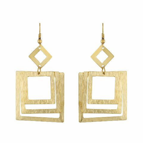 Gold colour square shape smart carving Earring