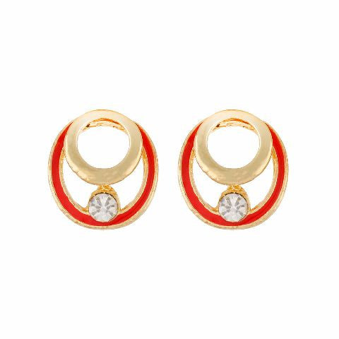 Red colour round shape Enamel Earring