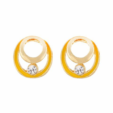 Yellow colour round shape Enamel Earring