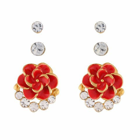 Red colour Rose shape Stone Studded Earring