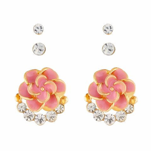 Pink colour Rose shape Stone Studded Earring