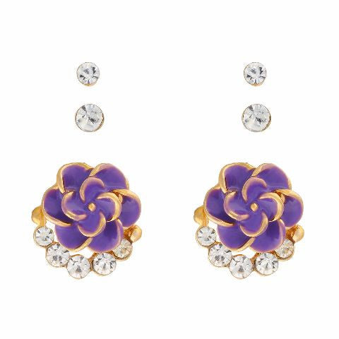 Purple colour Rose shape Stone Studded Earring