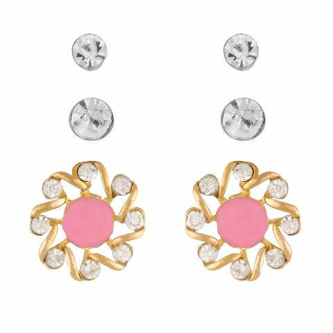 Pink colour Round shape Stone Studded Earring