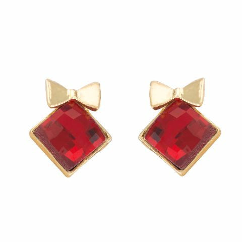 Red colour diamond shape Stone Studded Earring