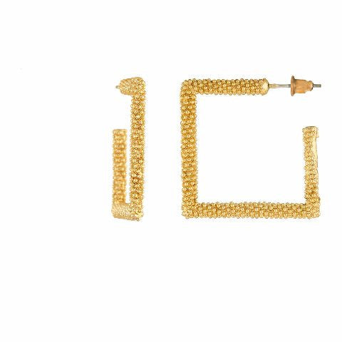 Gold colour Rhombus shape smart carving Earring