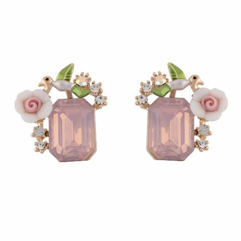 Pink colour Rectangular shape Stone Studded Earring