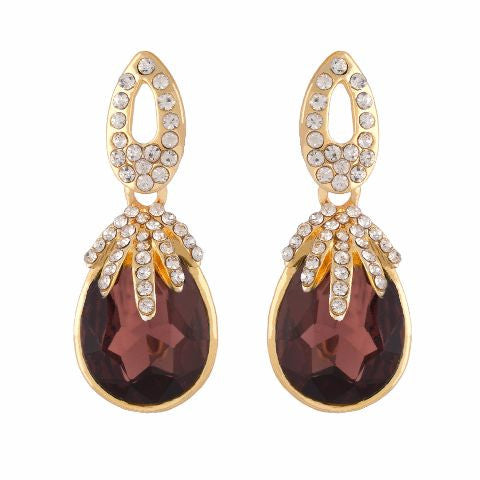 Maroon colour Drop shaped shape Stone Studded Earring