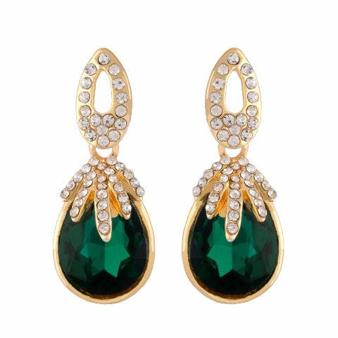 Green colour Drop shaped shape Stone Studded Earring