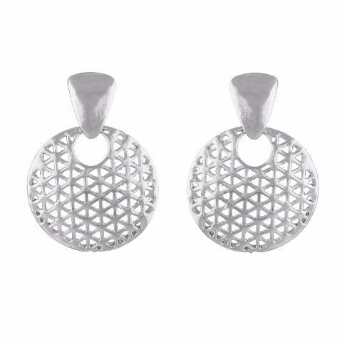 Silver colour round shape smart carving Earring