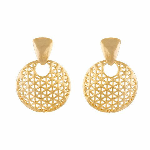 Gold colour round shape smart carving Earring