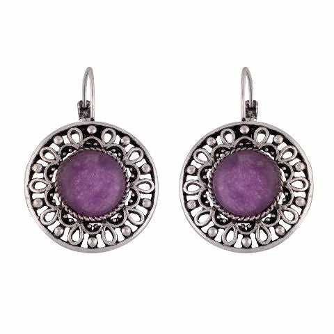 Silver colour Round shape Stone Studded Earring