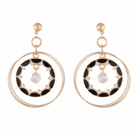 Black colour Round shape Enamel Earring