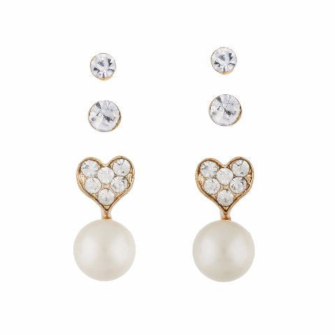 Gold colour Heart with Pearl Drop shape Stones Studded Earring
