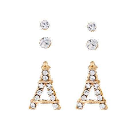 Gold colour Tower shape Stones Studded Earring