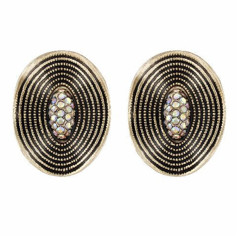 Gold colour oval shape Stone Studded Earring