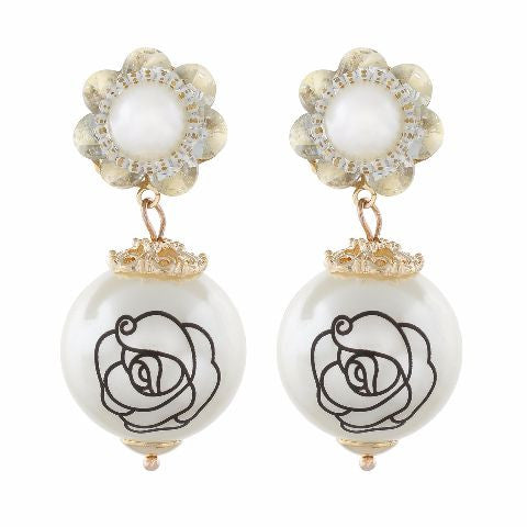 Gold colour Round Pearl Earring shape Pearl Earring