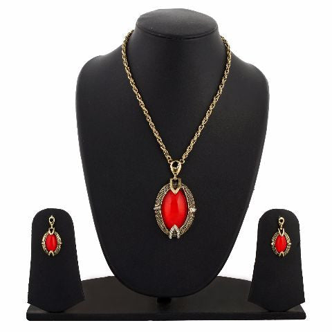 Gold and Red colour Indo Western design Necklace Set