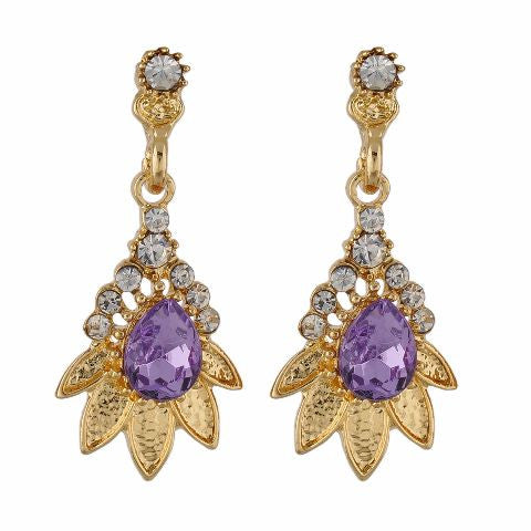 Purple and Gold colour Floral shape Stone Studded Earring