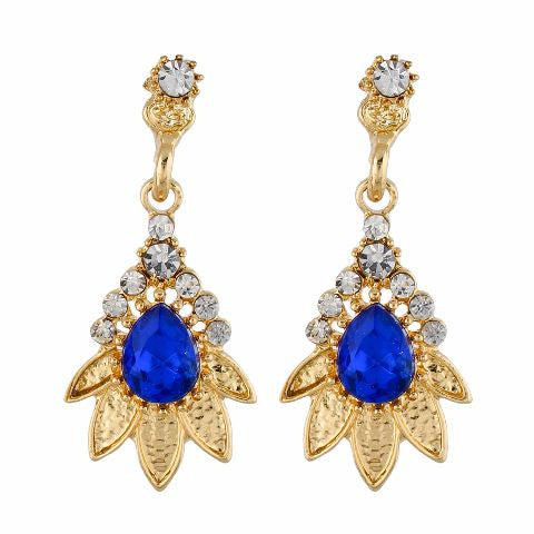 Blue and Gold colour Floral shape Stone Studded Earring
