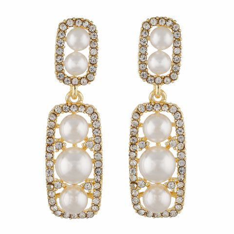 Gold / Pearl colour Rectangular shape Pearl Earring