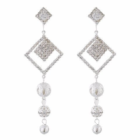 Silver colour Rhombus shape Stone Studded Earring