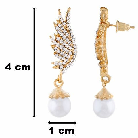 Gold colour Peacock feather shape Pearl Earring