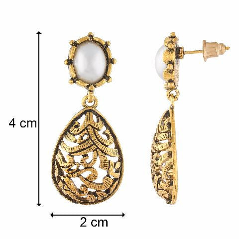 Gold colour Drop shape Pearl Earring