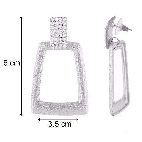 Silver colour rectangular shape Stone Studded Earring